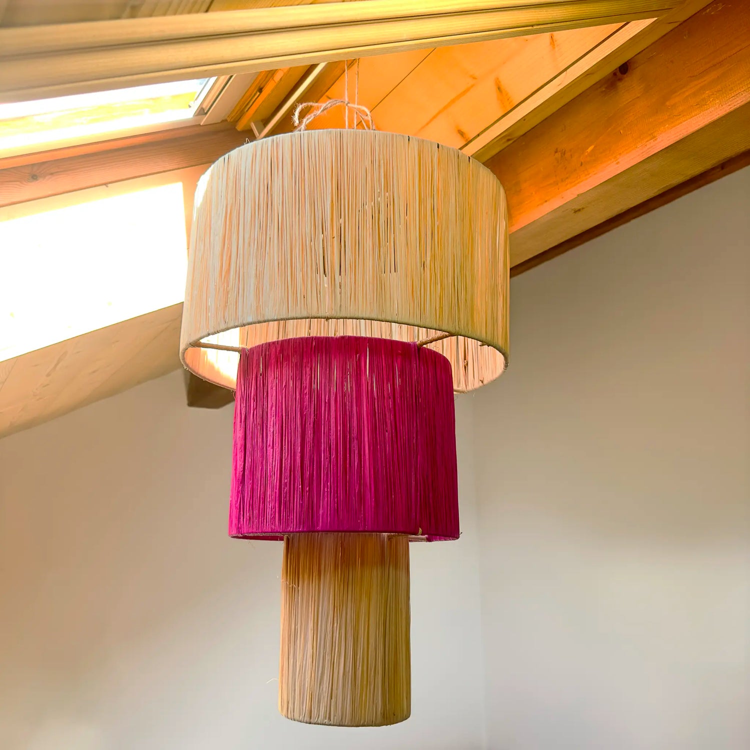 Ceiling Light Raphia Natural &amp; Pink